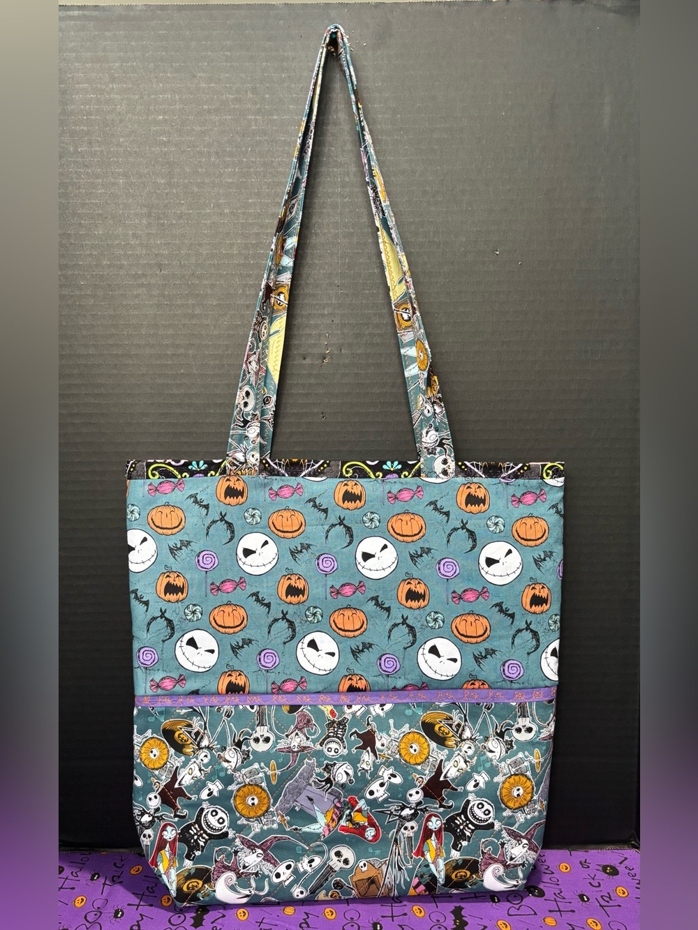 HALLOWEEN NIGHTMARE BEFORE CHRISTMAS QUILTED TOTE BAG & SHOULDER STRAPS
